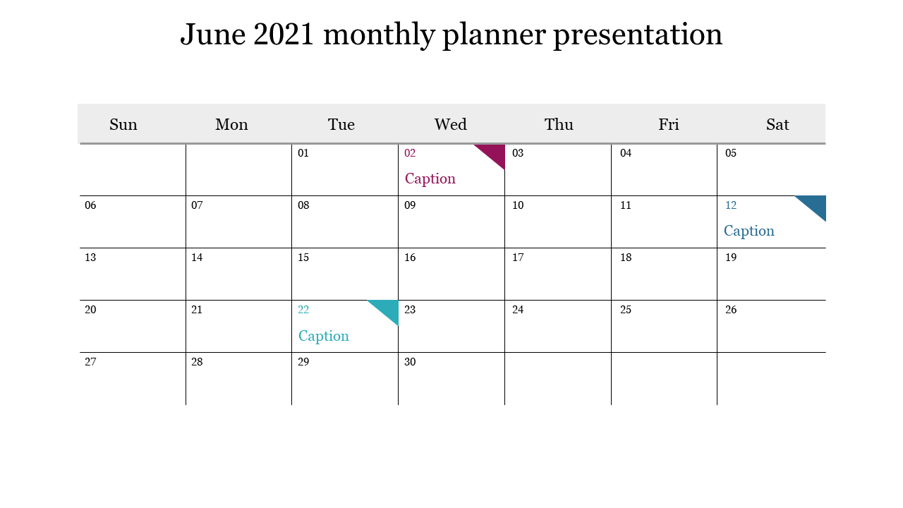 Incredible June 2021 Monthly Planner Presentation Slide